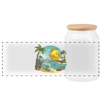 Fischblüte-Tiare-Palmen-Cartoon - Panorama Keksdose mit Holzdeckel - Weiß - Vorne
