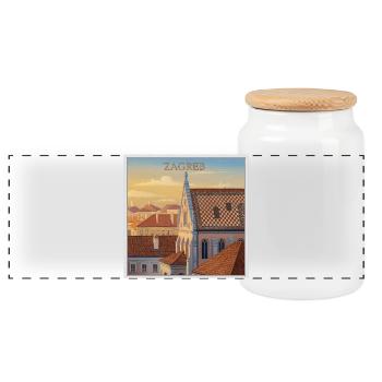 Zagreb Dachlandschaft im Abendlicht - Panorama Keksdose mit Holzdeckel - Weiß - Vorne