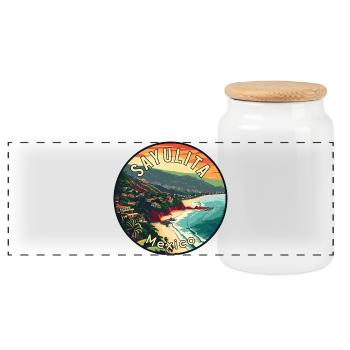 Explore Tropical Paradise Sayulita Mexico - Panoramic Cookie Jar with Wooden Lid - white - Front