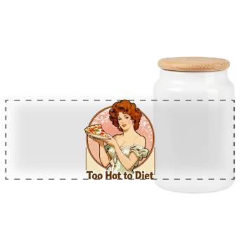 Pin-up Art nouveau : Femme élégante dégustant une pizza - Boîte à biscuits avec couvercle en bois - blanc - Devant