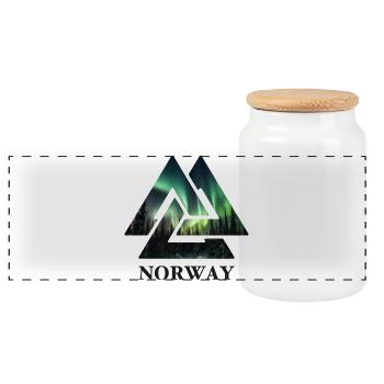 Norway Viking Knot Northern Lights Scandinavia - Panoramic Cookie Jar with Wooden Lid - white - Front