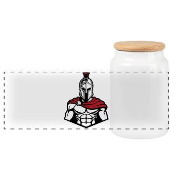 Spartan Muscular Frontal Logo Maskottchen-Gym - Panorama Keksdose mit Holzdeckel - Weiß - Vorne