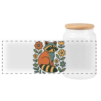 Forest Friend Raccoon in a Blossom Frenzy - Panoramic Cookie Jar with Wooden Lid - white - Front