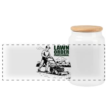 LAWN ORDER PROFESSIONAL Garden Lawn Care Professional - Panoramic Cookie Jar with Wooden Lid - white - Front