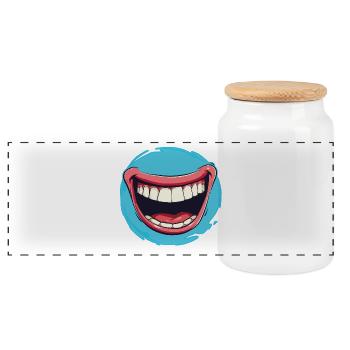 Laughing Cartoon mouth wide open with red lips - Boîte à biscuits avec couvercle en bois - blanc - Devant
