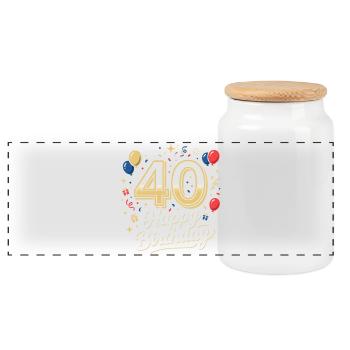40. Geburtstag 40 Jahre Happy Birthday Geschenk - Panorama Keksdose mit Holzdeckel - Weiß - Vorne