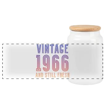 Vintage 1966 - Panorama Keksdose mit Holzdeckel - Weiß - Vorne