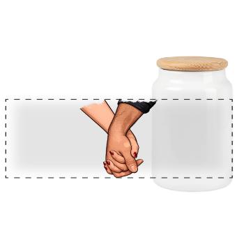 Holding hands Connected closeness - Panoramic Cookie Jar with Wooden Lid - white - Front