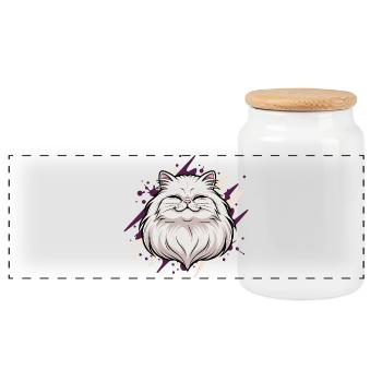 Tête de chat joyeuse avec des touches de couleur - Boîte à biscuits avec couvercle en bois - blanc - Devant