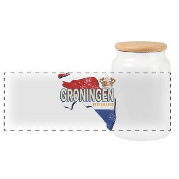 Groningen Netherlands Wall Map Holland Souvenir - Panoramic Cookie Jar with Wooden Lid - white - Front