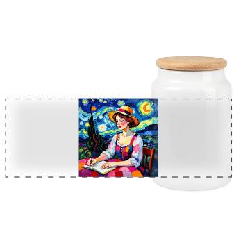 Nocturnal patchwork font - Panoramic Cookie Jar with Wooden Lid - white - Front