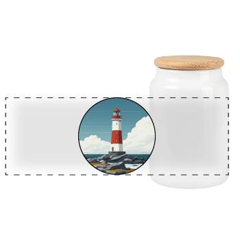 Phare breton sur la côte rocheuse - Boîte à biscuits avec couvercle en bois - blanc - Devant