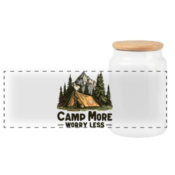 Camping Spruch Camp More Worry Less Camper Outdoor - Panoramic Cookie Jar with Wooden Lid - white - Front