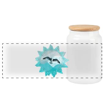 Sea Call Sailing Bird Mandala - Panoramic Cookie Jar with Wooden Lid - white - Front
