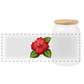 Hibiscus flower - Panoramic Cookie Jar with Wooden Lid - white - Front