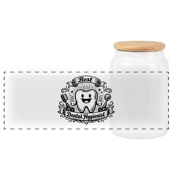 Best Dental Hygienist - Panoramic Cookie Jar with Wooden Lid - white - Front