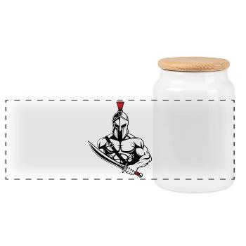 Spartan Gladiator Sword Mascot Spartan Gym - Panoramic Cookie Jar with Wooden Lid - white - Front