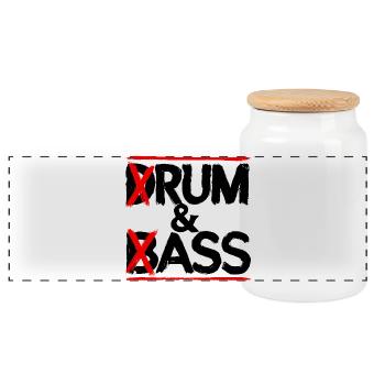 Drum & Bass / Rum & Ass Drummer Band Musik - Panorama Keksdose mit Holzdeckel - Weiß - Vorne