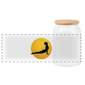 Looking Up Dog Yoga Silhouette Sun - Panoramic Cookie Jar with Wooden Lid - white - Front