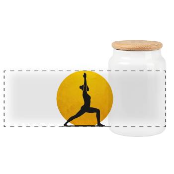 Warrior I Yoga Pose Silhouette Golden Sun - Panoramic Cookie Jar with Wooden Lid - white - Front