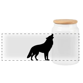 Howling wolf black - Panoramic Cookie Jar with Wooden Lid - white - Front