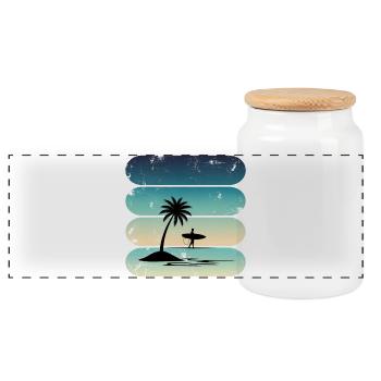 Retro Surfing Surfing Athlete Water Sports Surfer - Panoramic Cookie Jar with Wooden Lid - white - Front