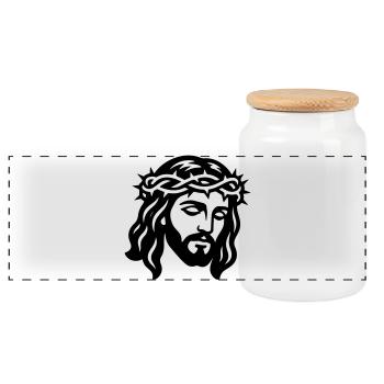 Jesus Christ Head - Panoramic Cookie Jar with Wooden Lid - white - Front