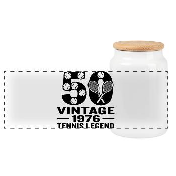 Tennis 50. Geburtstag 1976,  Shirt, Hoodie, Tasse - Panorama Keksdose mit Holzdeckel - Weiß - Vorne