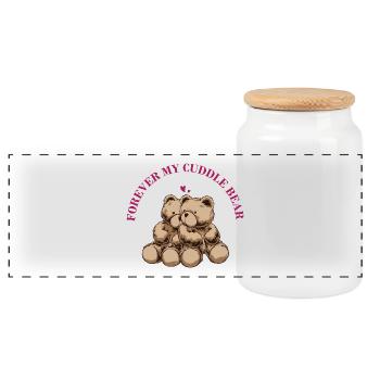 Forever My Cuddle Bear – Cute Teddy Saying - Panoramic Cookie Jar with Wooden Lid - white - Front