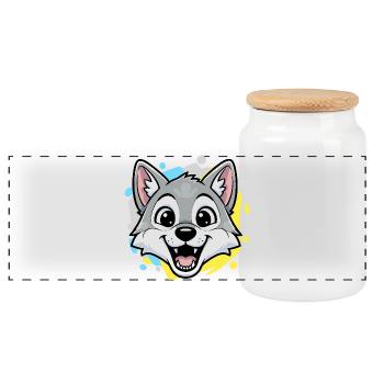 Wolf Kopf Cartoon Art - Panorama Keksdose mit Holzdeckel - Weiß - Vorne