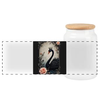 Cygne noir avec couronne vintage - Boîte à biscuits avec couvercle en bois - blanc - Devant