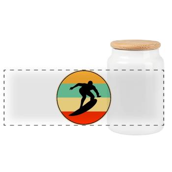 Retro Surfing Sunset Vintage Surfer Silhouette - Panorama Keksdose mit Holzdeckel - Weiß - Vorne