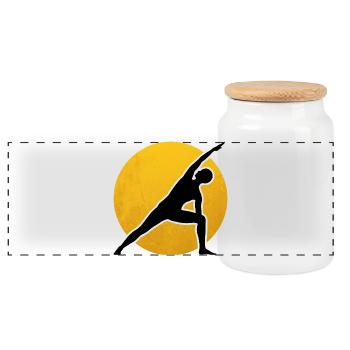 Yoga Utthita Parsvakonasana Silhouette Sun - Panoramic Cookie Jar with Wooden Lid - white - Front