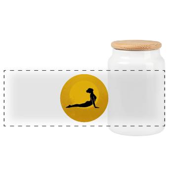 Kobra Pose Yoga Silhouette Goldene Sonne - Panorama Keksdose mit Holzdeckel - Weiß - Vorne