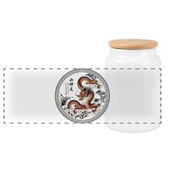 Chinesischer Drache - Panorama Keksdose mit Holzdeckel - Weiß - Vorne