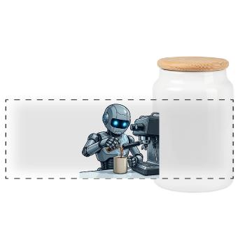8 Der Barista-Roboter - Panorama Keksdose mit Holzdeckel - Weiß - Vorne