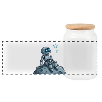 9 Der nachdenkliche Roboter - Panorama Keksdose mit Holzdeckel - Weiß - Vorne