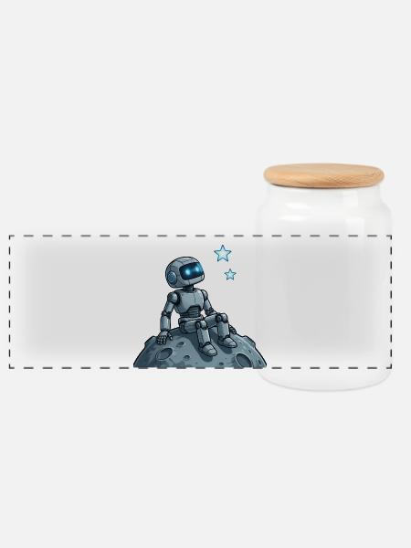 9 Der nachdenkliche Roboter - Panorama Keksdose mit Holzdeckel - Weiß