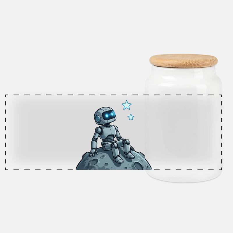 9 Der nachdenkliche Roboter - Panorama Keksdose mit Holzdeckel - Weiß