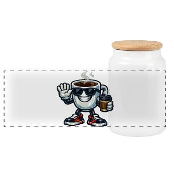 Coffee Mascot with Sunglasses - Panoramic Cookie Jar with Wooden Lid - white - Front