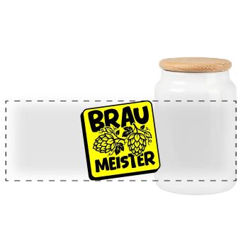 Braumeister Brauerei Hopfen - Panorama Keksdose mit Holzdeckel - Weiß - Vorne