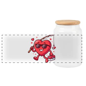 Funny Fishing Valentine's Day for Men - Panoramic Cookie Jar with Wooden Lid - white - Front