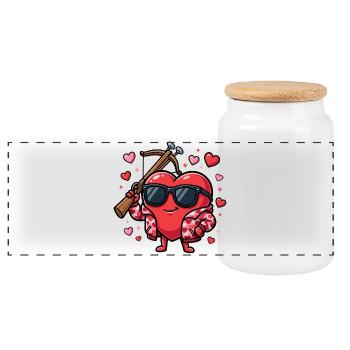 Funny Bowhunter Valentine's Day for Men - Panoramic Cookie Jar with Wooden Lid - white - Front