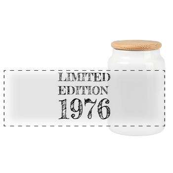 1976 50th Birthday - Panoramic Cookie Jar with Wooden Lid - white - Front