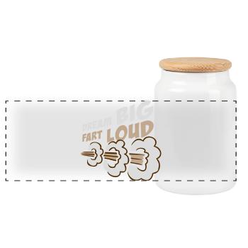 Dream Big Fart Loud Lustig Motivational Spruch - Panorama Keksdose mit Holzdeckel - Weiß - Vorne