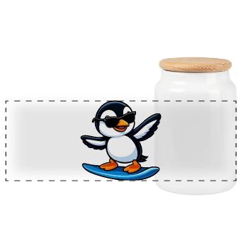 Cool Penguin Surfer Riding Waves Summer Sports - Panorama Keksdose mit Holzdeckel - Weiß - Vorne