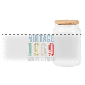 1969 Vintage - Panorama Keksdose mit Holzdeckel - Weiß - Vorne