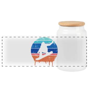 Snowboard Retro - Panorama Keksdose mit Holzdeckel - Weiß - Vorne