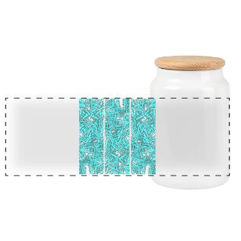 Turquoise Chaos Triptych - Panoramic Cookie Jar with Wooden Lid - white - Front