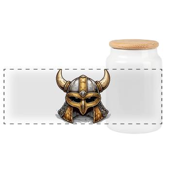 Viking helmet with horns golden brown - Panoramic Cookie Jar with Wooden Lid - white - Front